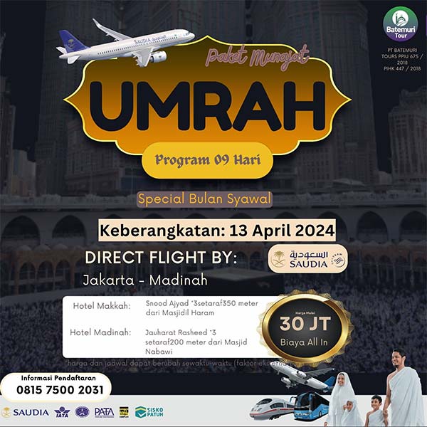 Umrah Syawal 1445 H  , Kartika Utama Tour , Paket 9 hari, Keberangkatan, 13  April 2024